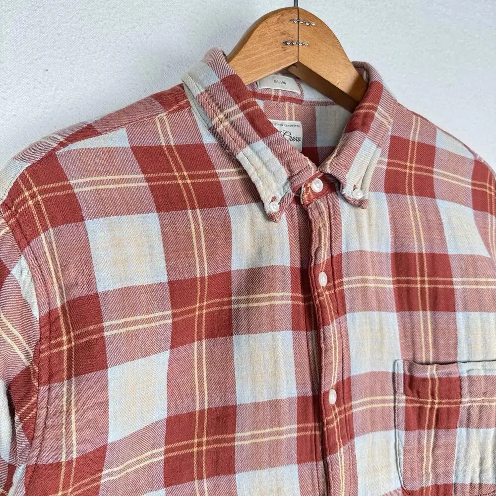 J.Crew Shirt Men’s L Double Weave Slim Fit Plaid Shirt‎ Burnt Orange Red